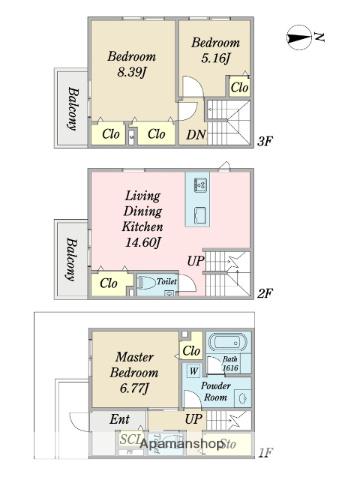 レジデンシャルジェム姪浜駅(3LDK/1階)の間取り写真