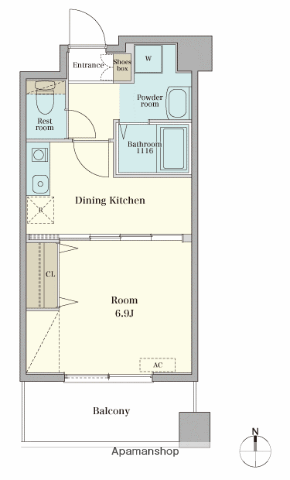 RJR姪浜(1DK/9階)の間取り写真
