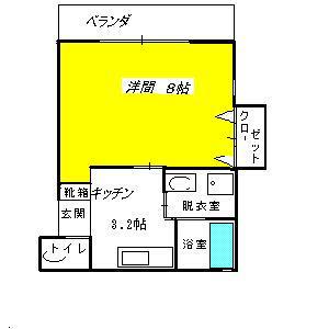 ハッピーヒルズA(1K/2階)の間取り写真