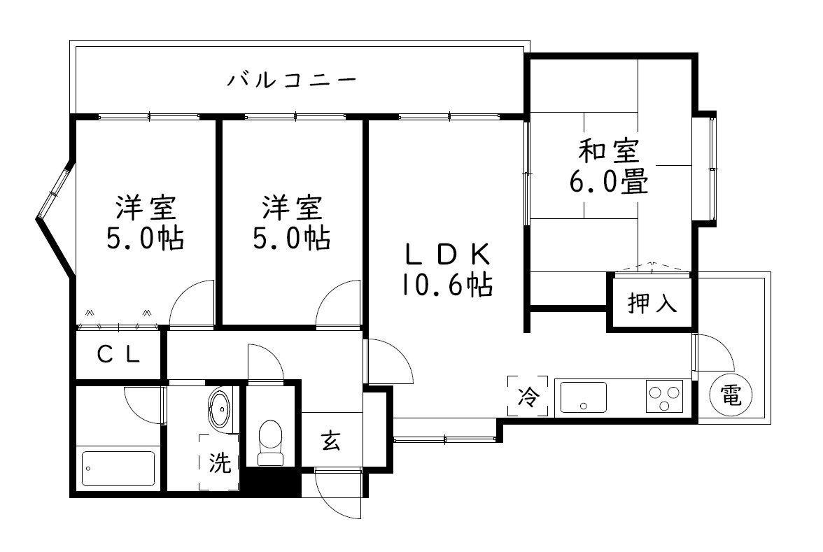 プレリュード干隈(3LDK/2階)の間取り写真