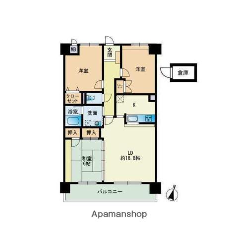 ホワイティ西新Ⅱ(3LDK/4階)の間取り写真