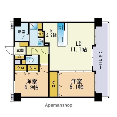 サンパーク石丸(2LDK/4階)の間取り写真