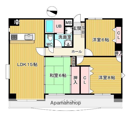 レジデンスモトキ(3LDK/6階)の間取り写真