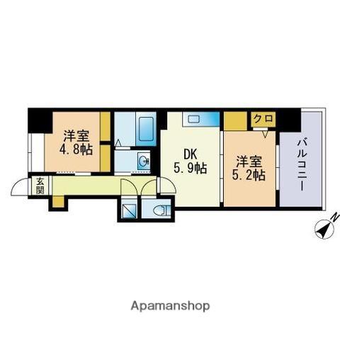 エスティメゾン薬院(2DK/2階)の間取り写真