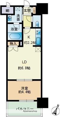 RJRプレシア博多楽水園(1LDK/14階)の間取り写真