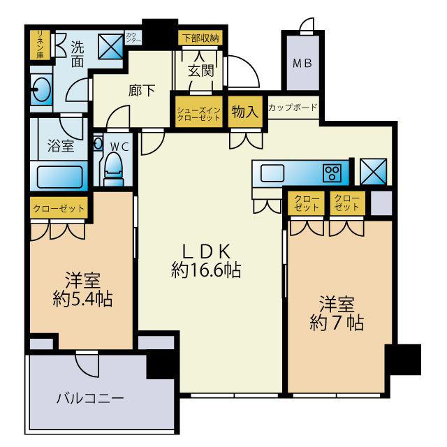 プレミスト天神赤坂タワー(2LDK/12階)の間取り写真