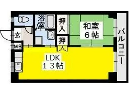 楢崎ビル(1LDK/4階)の間取り写真