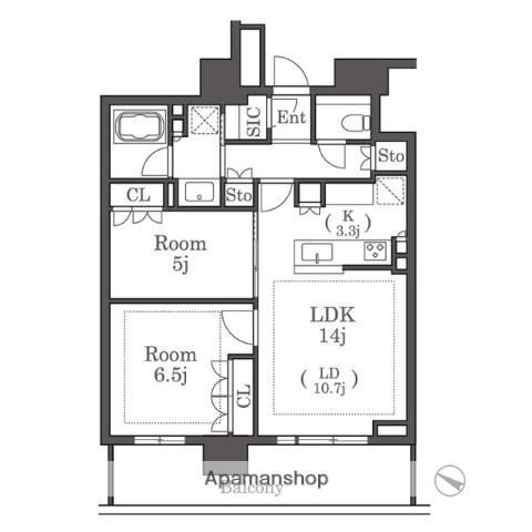 BRILLIATOWER西新(2LDK/26階)の間取り写真