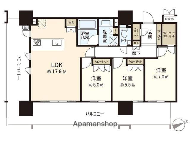 ブランシエラ赤坂はなみずき通(3LDK/3階)の間取り写真