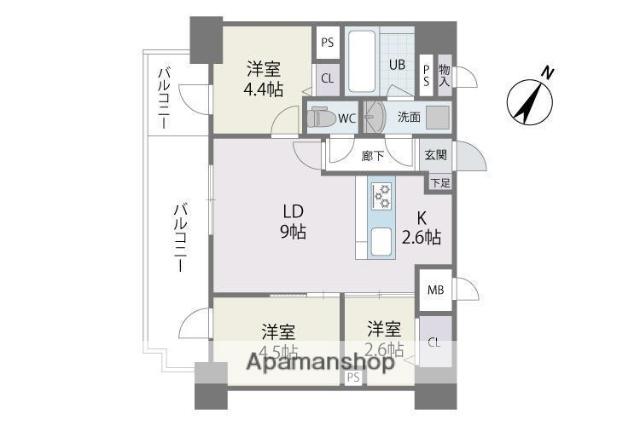 MODERN PALAZZO天神南Ⅱ(3LDK/9階)の間取り写真