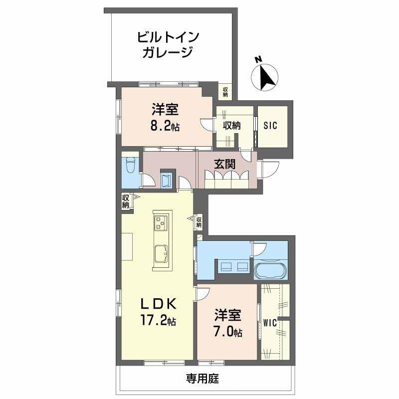 プレミアス城西(2LDK/1階)の間取り写真