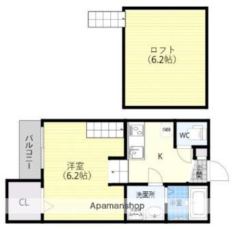 ザ・プレセアル周船寺B(1K/2階)の間取り写真