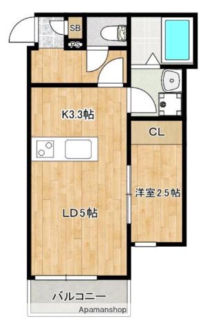 エルモス姪浜Ⅱ(1LDK/3階)の間取り写真