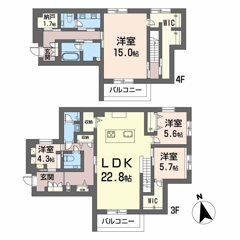 ワイエア平尾浄水(4LDK/3階)の間取り写真