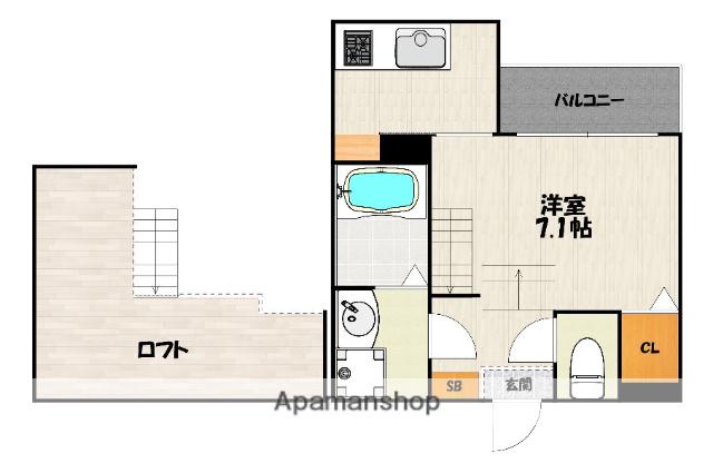 ソラーナ姪浜(1K/1階)の間取り写真