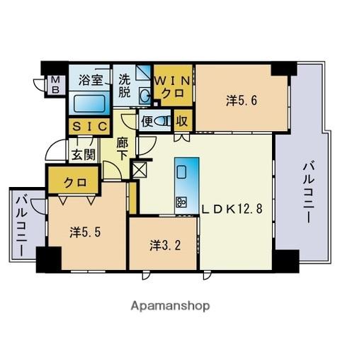 アクシオン博多リヴァージュ(3LDK/2階)の間取り写真
