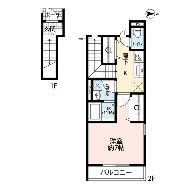 サンフェリーチェ 福大前(1K/2階)の間取り写真