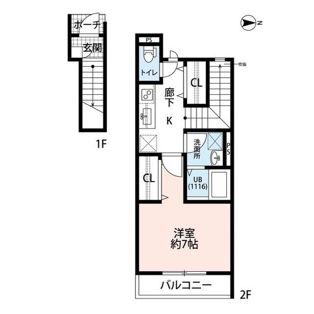 サンフェリーチェ 福大前(1K/2階)の間取り写真