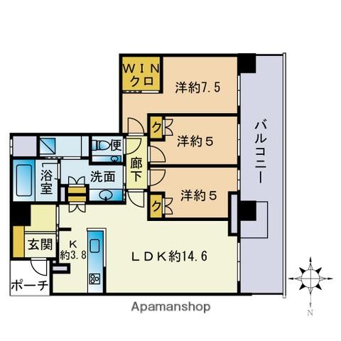 グランドメゾン浄水ガーデンシティフォレストゲート1(3LDK/3階)の間取り写真