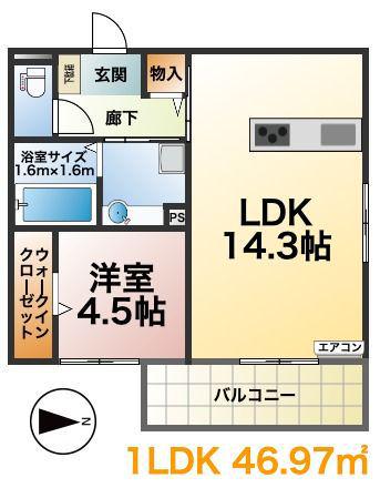 WOODS PEAK 大濠(1LDK/3階)の間取り写真