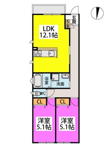 TASHIMARTERRACE(2LDK/1階)の間取り写真
