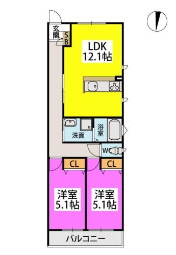TASHIMARTERRACE(2LDK/1階)の間取り写真