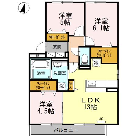 OTTS南片江B棟(3LDK/2階)の間取り写真