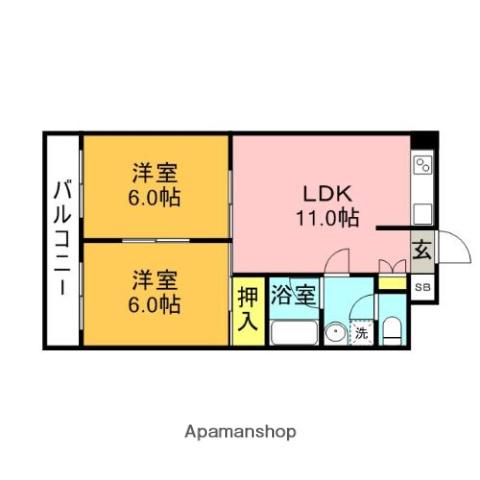 西新グランドハイツ(2LDK/4階)の間取り写真