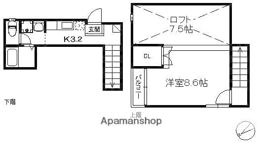 ウェルスグローリー九研(1K/2階)の間取り写真