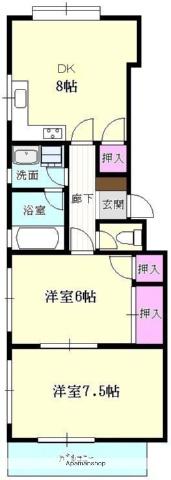 ウエスト室見(2DK/4階)の間取り写真