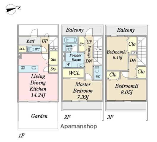 レジデンシャルジェム姪浜駅(3LDK/1階)の間取り写真