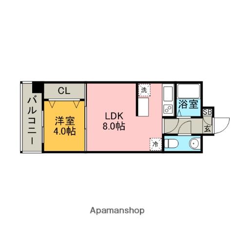 エステート・モア シャトー薬院(1LDK/8階)の間取り写真