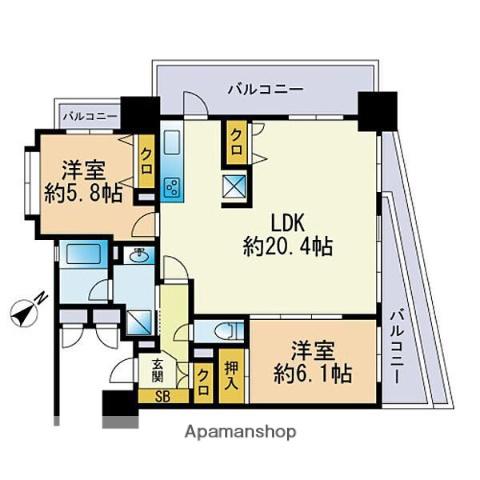 アクロス天神Vタワー(2LDK/11階)の間取り写真