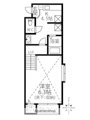 リーベヴィラ姪浜(1K/2階)の間取り写真