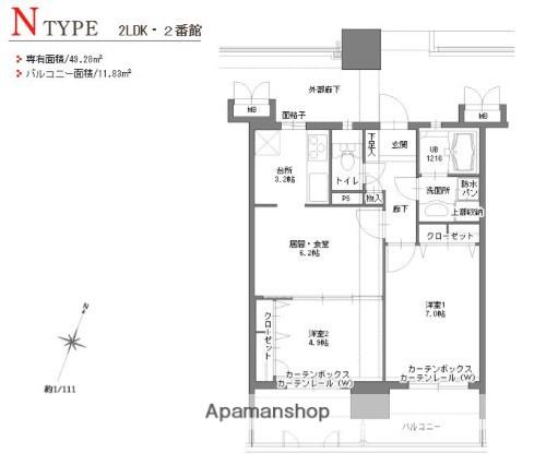 アクタス博多Vタワー 2番館(2LDK/13階)の間取り写真