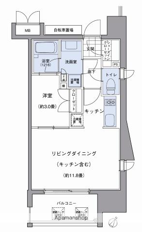 パークアクシス博多美野島(1LDK/12階)の間取り写真