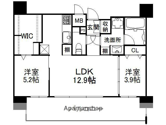 ファーニッシュド・アパートメント渡辺通23(2LDK/11階)の間取り写真