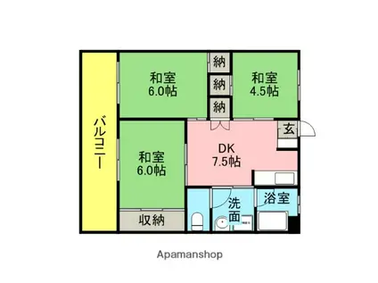 小笹カステリアC棟(3DK/4階)の間取り写真