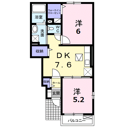 バースデー・T/K/EⅠ(2DK/1階)の間取り写真
