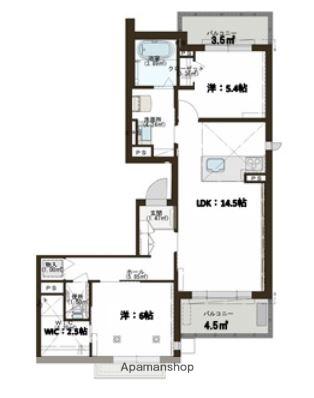 ラフィーネ室見(2LDK/1階)の間取り写真