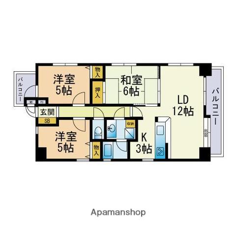 フェリクス西新(3LDK/12階)の間取り写真