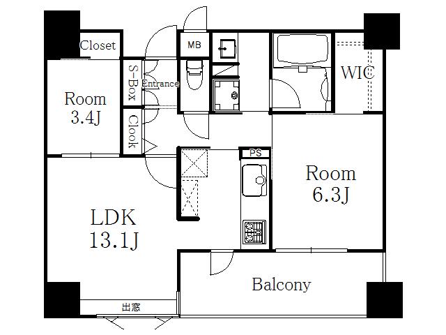 エンクレスト博多PREMIER(2LDK/13階)の間取り写真
