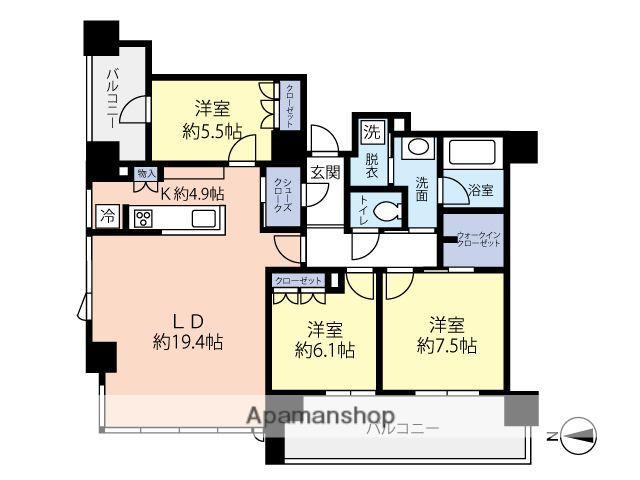 グランドメゾン浄水ガーデンシティセントラルフォレスト2(3LDK/14階)の間取り写真