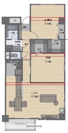 ニューライフ平尾(2LDK/5階)の間取り写真