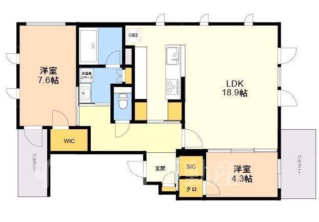 S-RESIDENCE平尾ウエスト(2LDK/4階)の間取り写真
