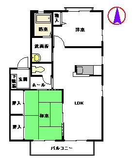 ルミエール周船寺 C棟(2LDK/2階)の間取り写真