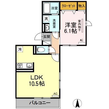 D-ROOM夏目(1LDK/3階)の間取り写真