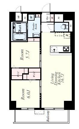 博多グランドレジデンス(2LDK/7階)の間取り写真
