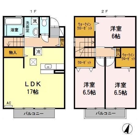 ユニヴェール　Ａ棟(3LDK)の間取り写真