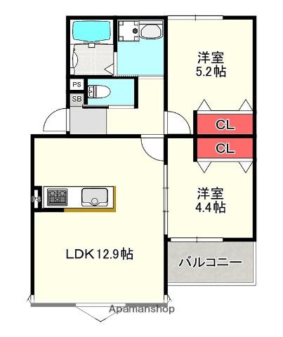 N.MAISON七隈(2LDK/3階)の間取り写真